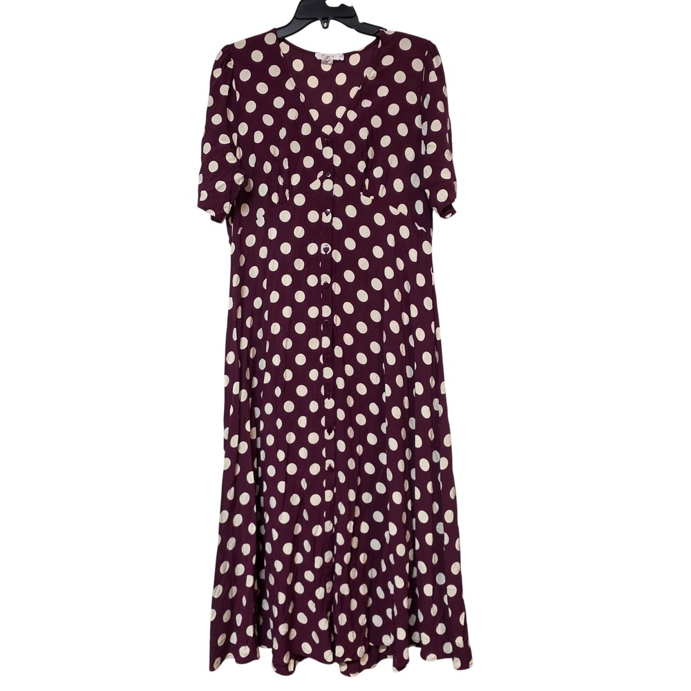 Finery Purple Cheryl Bordeaux Polka Dot Midi‎ Dress Womens 14